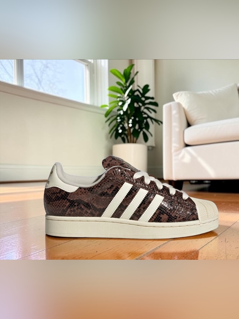 adidas Women's Superstar II Brown Snake-print Size 6 Women NEW